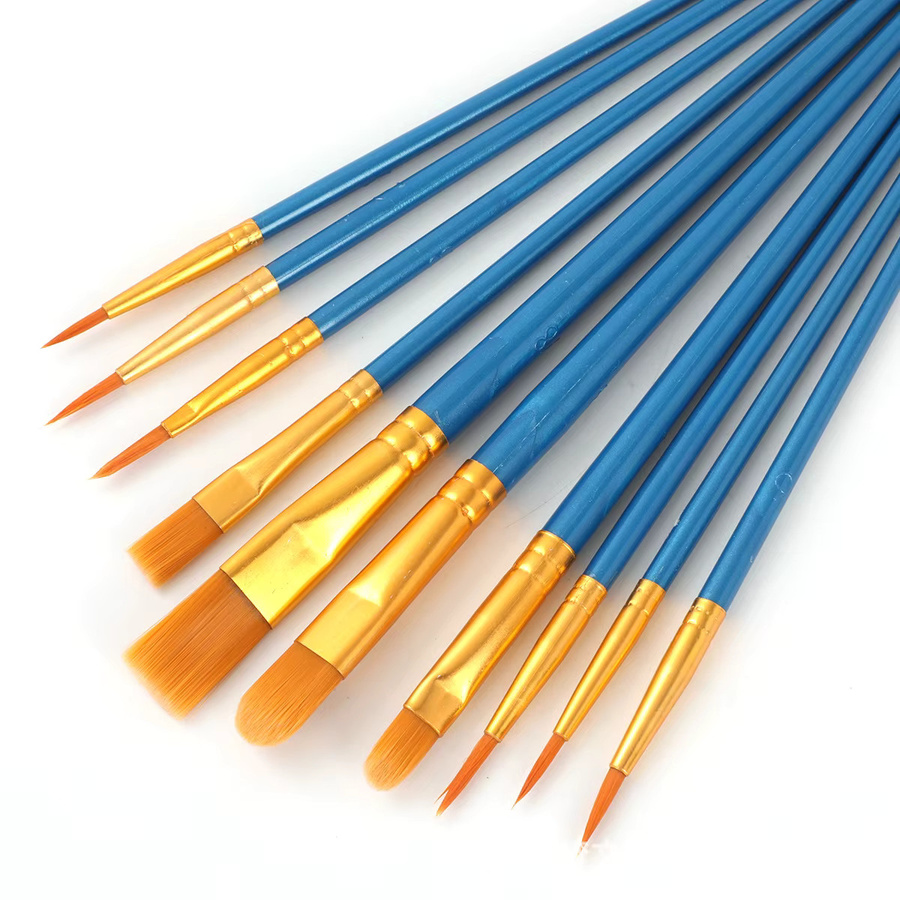 10 Stück Nylon-Künstlerpinsel mit mehrfarbigen Griffen für Aquarell, Öl und Acryl sowie für DIY-Handwerksprojekte in Weiß und Multicolour - Bild 3
