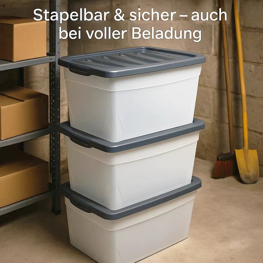 BigDean Budget Line Aufbewahrungsboxen mit Deckel aus Kunststoff, 4er Set, transparent, 60 l pro Box - Bild 4