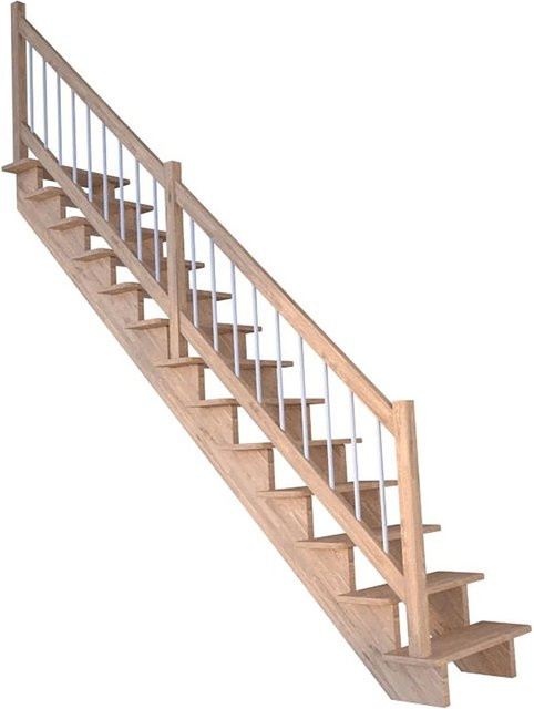 StarWood Treppe Lindos Pro Gerade in Eiche mit Holz-Edelstahl-Geländer in Weiß, Braun und Silber, B/T/H: 80 x 280 x 13 cm - Bild 1