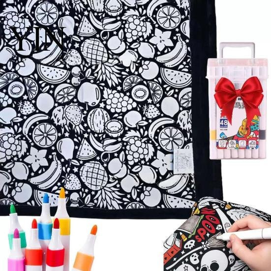 Tianxiawushuang DIY-Maldecke für Kinder mit 25 Stiften, weiß-schwarze Maldecke zum selbst Bemalen, B/H: 150 x 115 cm - Bild 1