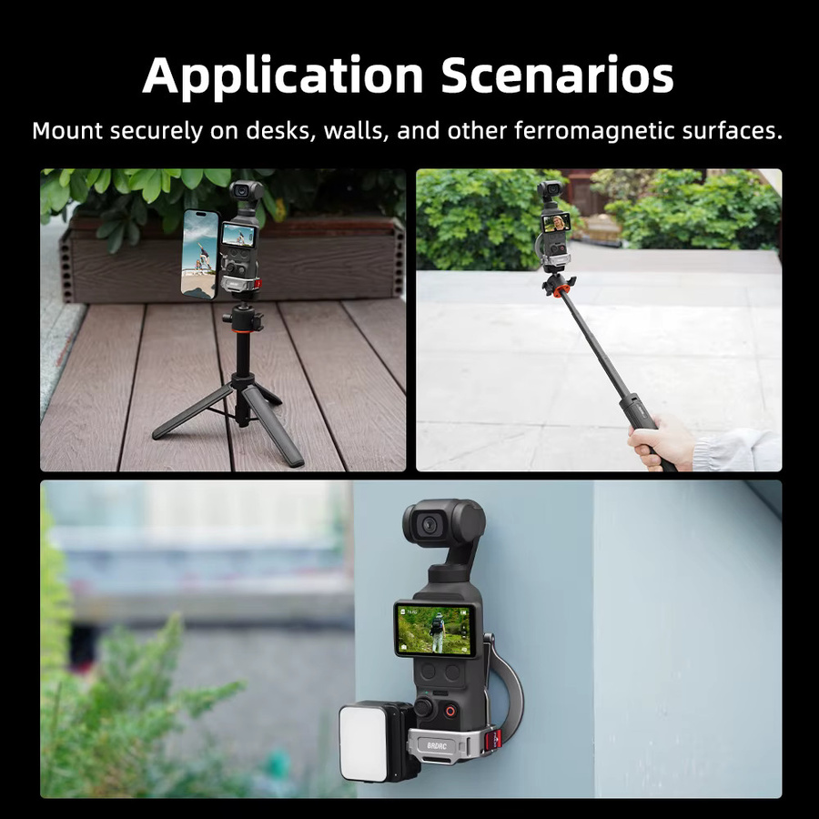 BRDRC Multifunktionale Magnethalterung für DJI Osmo Pocket 4P, 4 und 3 sowie MagSafe-Halterung für iPhone 17, 16 und 15 in Schwarz - Bild 5