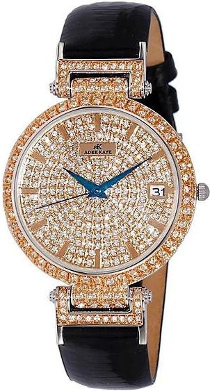 Adee Kaye Damenuhr, Quarz, Messing, Roségold, Kristall, Leder, 38 mm - Bild 1