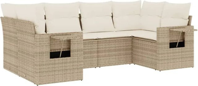 vidaXL 6-tlg Garten-Sofagarnitur in L-Form aus Poly-Rattan mit Kissen in Beige - Bild 1