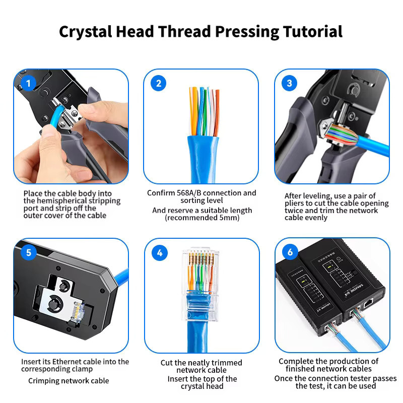 SAMZHE RJ45 Crimpzange für Ethernet LAN Kabel mit Cutter und Stripper in Schwarz - Bild 6