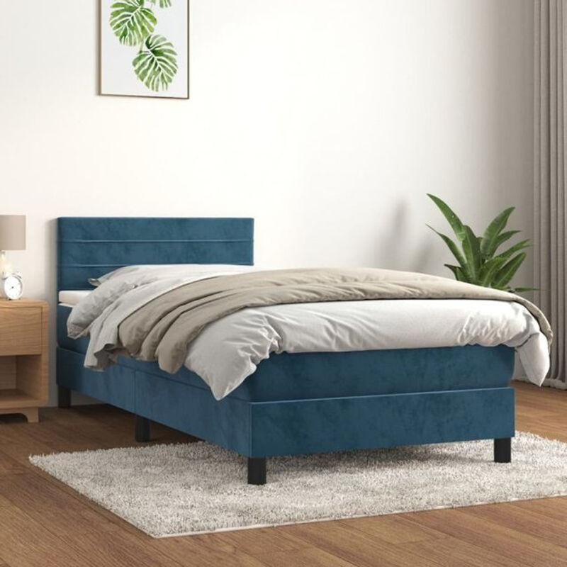 Vidaxl Boxspringbett mit Matratze aus Samt in Blau, B/T/H: 90 x 200 x 78 cm - Bild 1