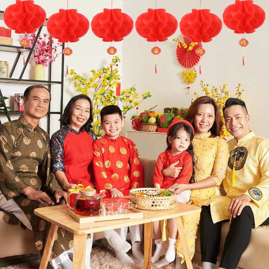 Rote chinesische Papierlaternen als Festivaldekoration für Neujahr, Hochzeit und Restaurant, Durchmesser: 25,4 cm - Bild 4