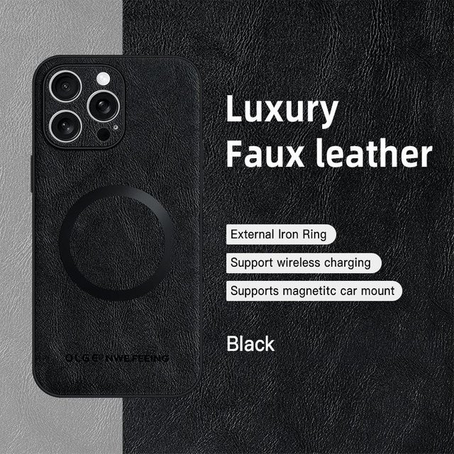 Luxus Handyhülle aus Leder und Silikon für Apple iPhone in Schwarz - Bild 1