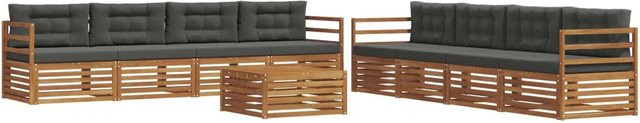 vidaXL Outdoor-Sofagarnitur 9-tlg. aus massivem Akazienholz mit Kissen in Anthrazit und Natur - Bild 1