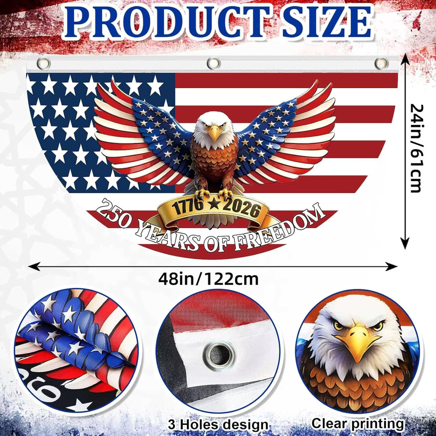 AFYPRTY Patriotische USA Halbflagge zum 250. Jubiläum des Unabhängigkeitstages 1776-2026 in Rot und Weiß, Rechteckige Textil-Hängeflagge - Bild 3