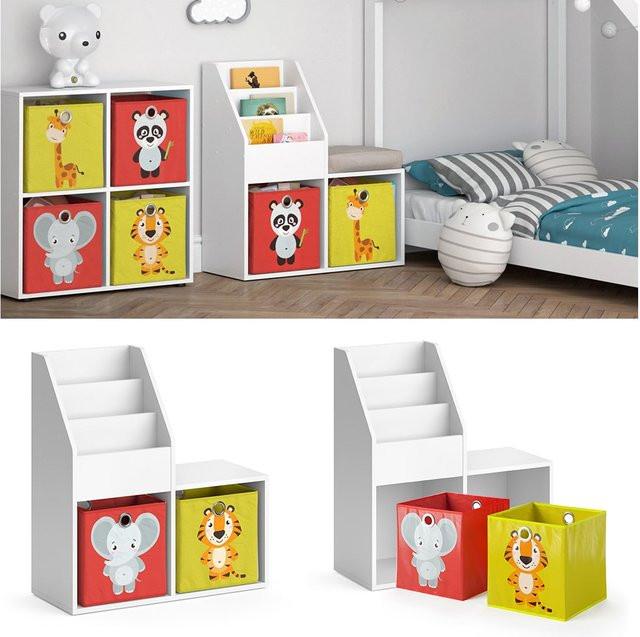Vicco Kinderregal Luigi Spielzeugablage mit Sitzbank und Faltbox in Weiß - Bild 1
