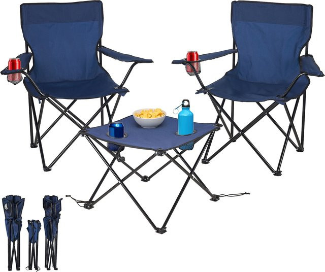 Ecosa 3-teiliges Campingmöbel Set mit 2 Klappstühlen und Campingtisch in Blau - Bild 1