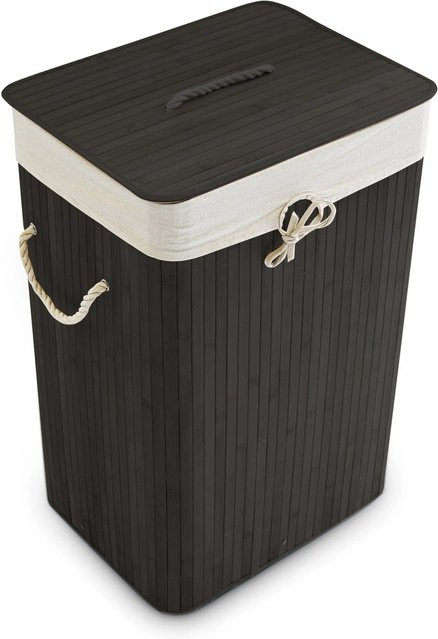 Relaxdays Wäschekorb aus Bambus mit Deckel, Schwarz, B: 65,5 cm, T: 43,5 cm, H: 33,5 cm, faltbar - Bild 1