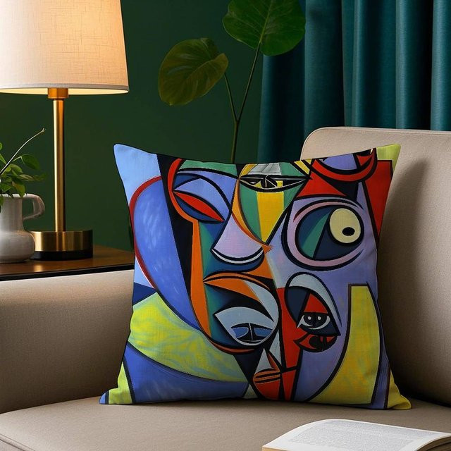 GUOYU HOMEDECOR Kissenbezug mit Picasso Abstrakter Kunst, Plüschstoff, Mehrfarbig, B/T/H: 45,72 x 45,72 x 0 cm - Bild 1