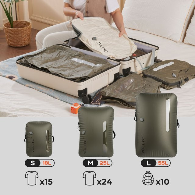 Flextailgear Flextail X Vollyc Ezypack Vakuum-Aufbewahrungstasche, wiederverwendbare Kompressionsbeutel für Kleidung und Reisegepäck, 18–55 l, Solid - Bild 1