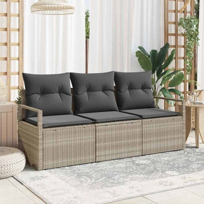 3-teiliges modernes Garten-Sofa-Set aus Poly-Rattan in Hellgrau von vidaxl - Bild 1