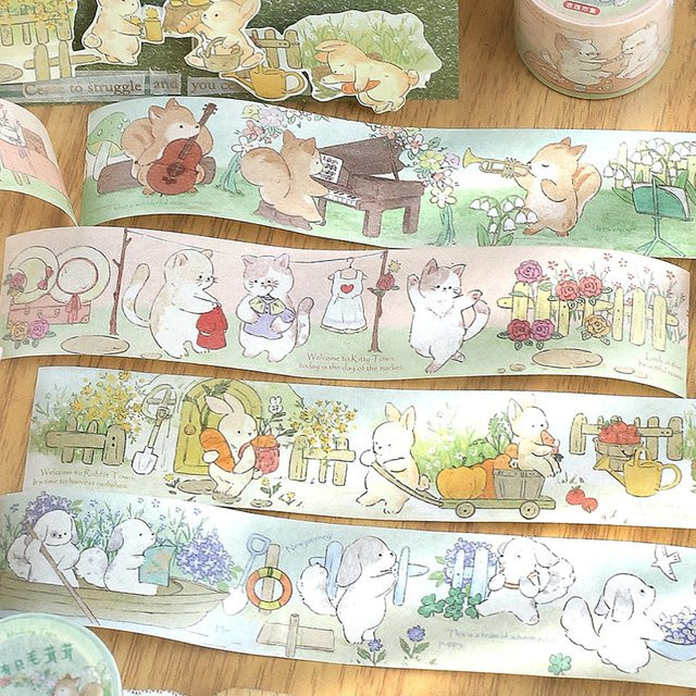 3er Set Kawaii Washi Tape mit Cartoon Tier-Motiven in Multicolour für DIY Bastelarbeiten und Tagebuch-Gestaltung, Länge pro Rolle: 300 cm - Bild 1