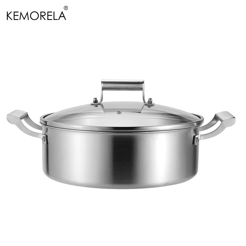 KEMORELA Hot Pot aus Edelstahl 304 in Silber mit Glasabdeckung und Doppelgriff - Bild 5