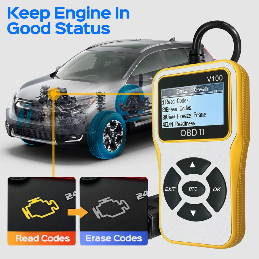 RUOGINSS OBD2-Scanner Auto-Codeleser in Gelb mit CAN-Diagnose-Scan-Tool zum Lesen und Löschen von Motorfehlercodes - Bild 3
