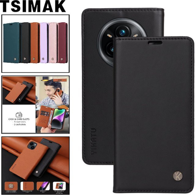 Leder-Handyhülle für Realme 14 Pro Plus 14 14T 14X 13 12 11 10 9 8i 9i 4G 5G Flip Wallet Cover mit starkem Magnetverschluss in Lila - Bild 1
