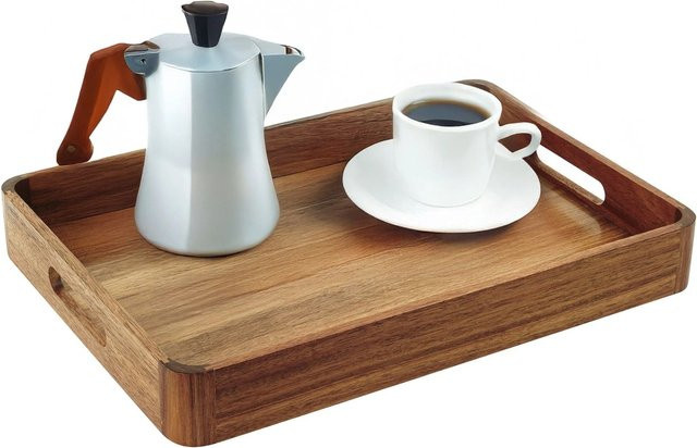 Relaxdays Serviertablett aus Akazienholz und MDF in Natur mit Griffen, B/T/H: 38,5 x 28,5 x 5 cm - Bild 1