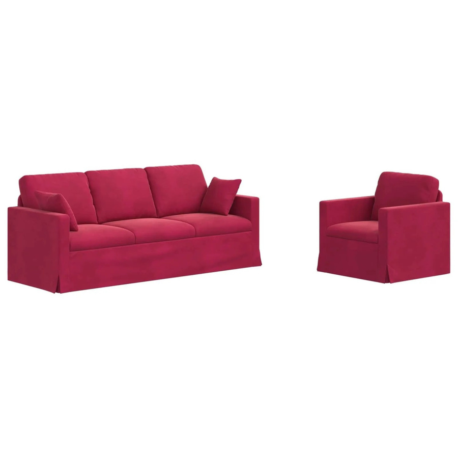 vidaXL Sofa 2-teilig aus Samt in Weinrot mit Metallrahmen, B/T/H: 198 x 78 x 80 cm - Bild 2