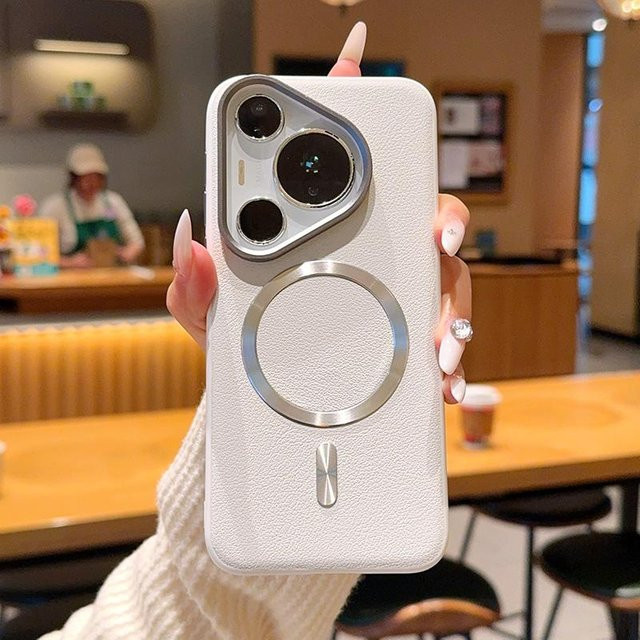 Huawei Pura 80 80 Pro 80 Ultra Handyhülle mit magnetischer Saugfunktion und Leder-Aufkleber-Design in Weiß, sturz- und stoßfest - Bild 1