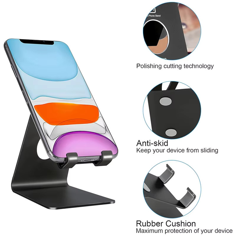 Rutschfester Handy-Ständer aus Aluminiumlegierung für den Schreibtisch, kompatibel mit 4-8 Zoll Smartphones, in Schwarz oder Grau - Bild 3