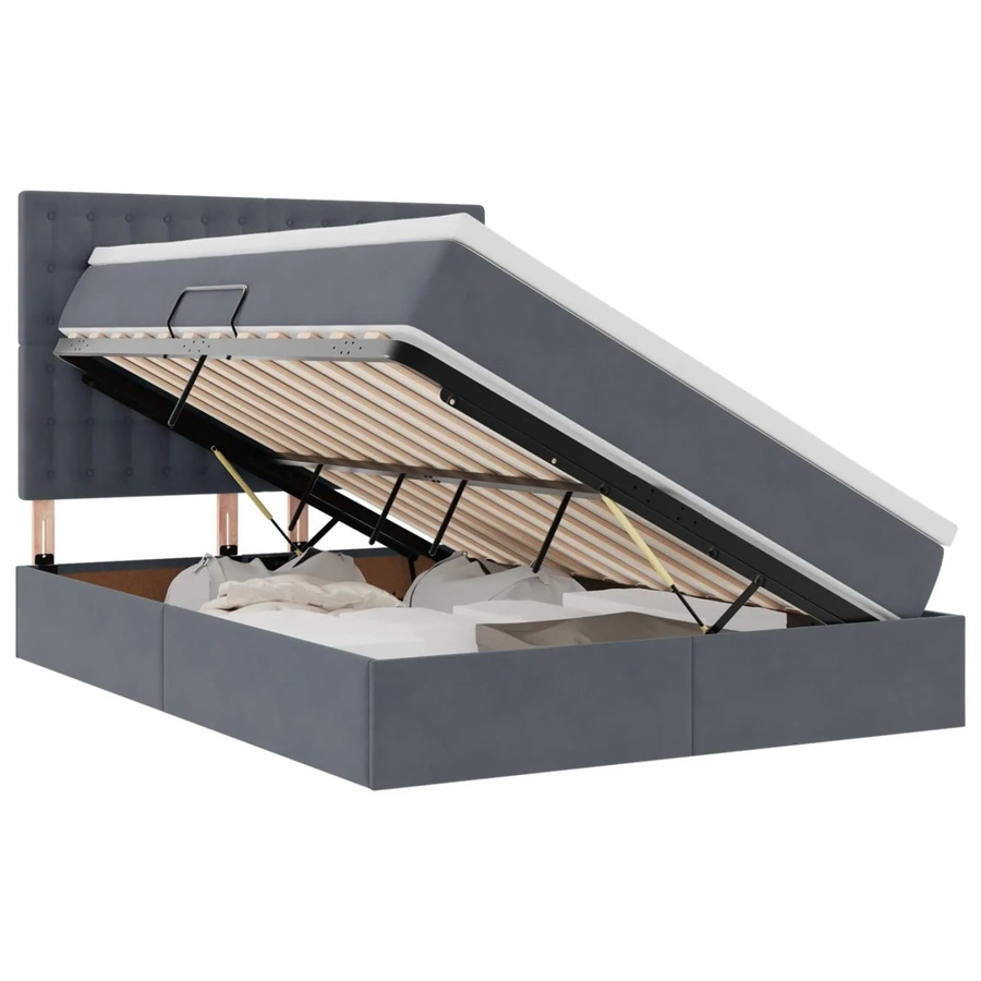 vidaXL Bett mit Stauraum und LED in Dunkelgrau aus Samt mit USB-Ladeport, B/T/H: 140 x 190 x 144 cm - Bild 2