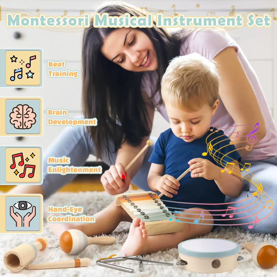 LOLOTREE Baby Musikinstrumente Holzspielzeug, Montessori Percussion Instrumente Set mit Xylophon, ab 3 Jahre - Bild 2