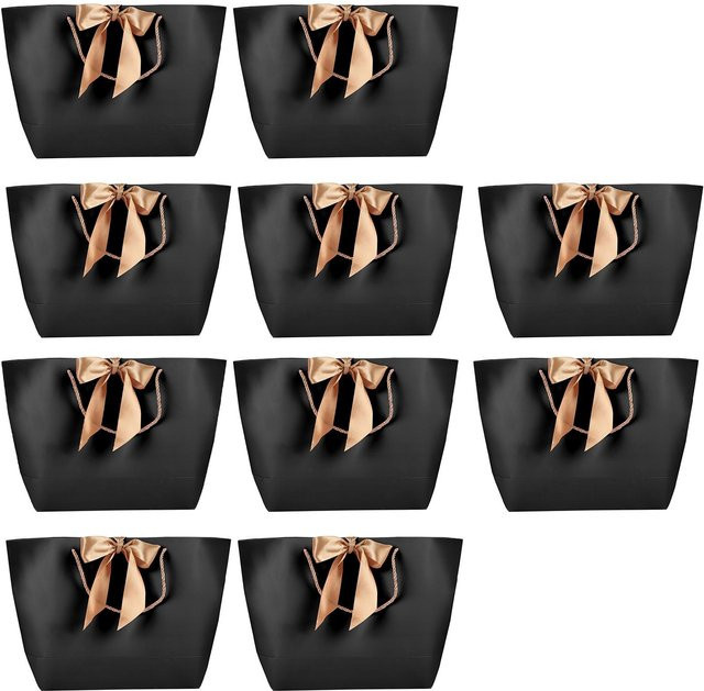 10 Stück TOMTOP JMS Geschenktüten aus Papier in Schwarz mit Goldgriff für Boutique, Make-up und Kleidung - Bild 1
