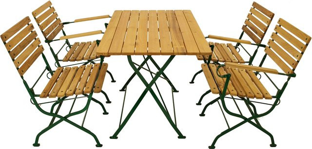 DEGAMO Klappgarnitur PASSAU 5-teilig aus grün pulverbeschichtetem Flachstahl und Robinien-Hartholz - Bild 1