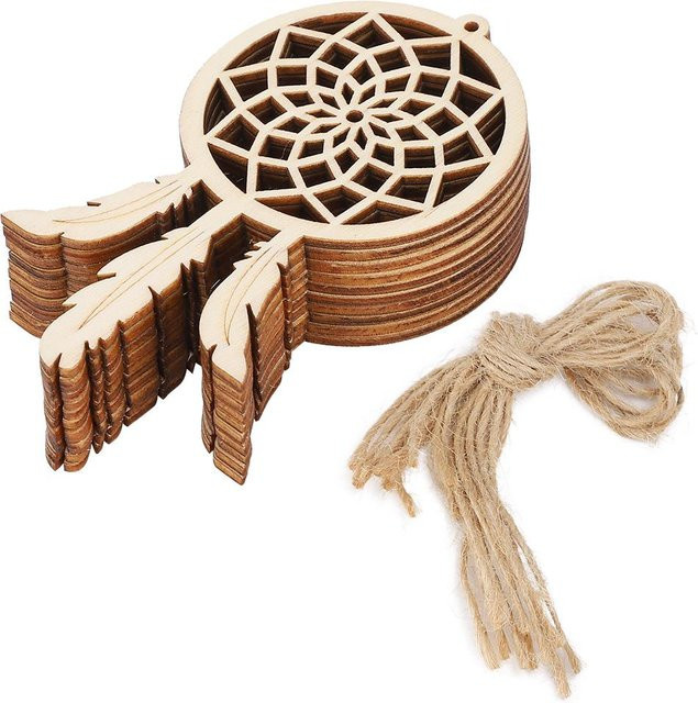 20 Stück Shoemst Holz-Traumfänger-Anhänger in Beige, geometrische Boho-Deko-Ornamente aus Holz - Bild 1