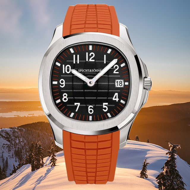 Specht & Söhne Armbanduhr, Quarz, Edelstahl, Kautschukarmband, Orange, Herren - Bild 1