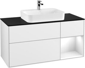 V&B Waschtischunterschrank Finion mit Wandbeleuchtung, Farbe: Weiß lackiert, B: 120 cm, T: 50,1 cm, H: 50,1 cm - Bild 1