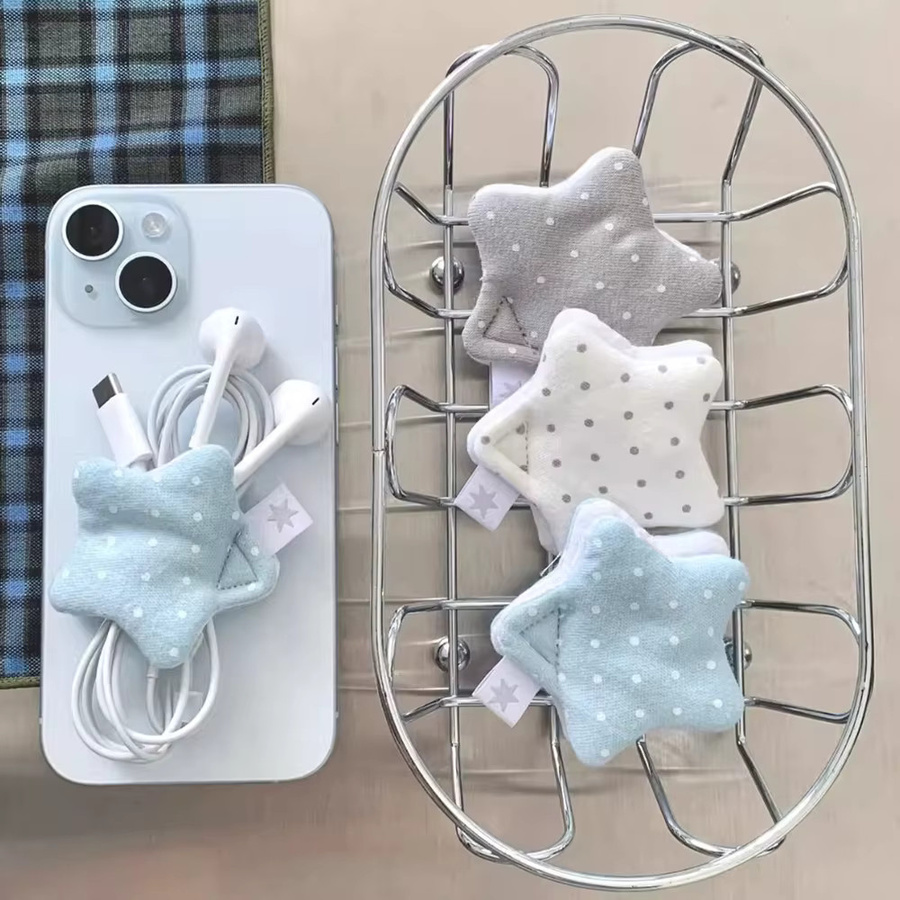 Koreanischer Stern-Kopfhörer-Organizer mit Polka-Dot-Muster für Datenkabel und Kabel, Mehrfarbig - Bild 2