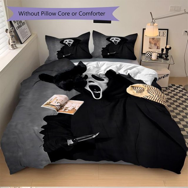 3er Set Ghostface Masken Bettwäsche mit Bettbezug und Kissenbezügen in Schwarz, B/H: 220 x 240 cm - Bild 1