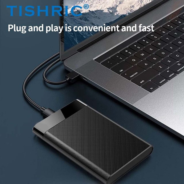 TISHRIC Externes Festplattengehäuse für 2,5-Zoll-SSDs, SATA zu USB 3.0 und USB-C, 5 Gbit/s, Schwarz - Bild 1