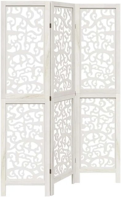 vidaXL 3-teiliger Raumteiler aus Paulownia-Massivholz in Weiß mit filigranem Muster, H: 160 cm, B: 110 cm, T: 35 cm - Bild 1