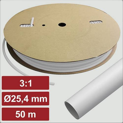 Electronic Garage Schrumpfschlauch mit Kleber Weiß 25,4 mm 8,5 mm Schrumpfrate 3:1 50 m - Bild 1