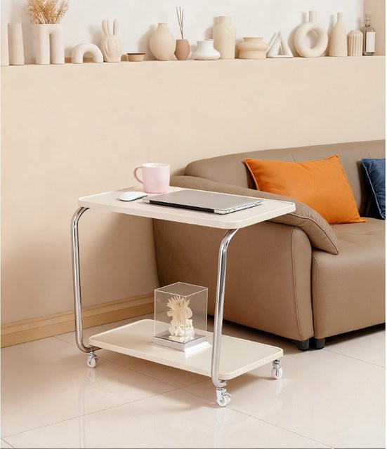 Mobiler Beistelltisch von LIUSHADUOLA mit Rollen, moderner Couchtisch aus MDF-Laminat für Wohnzimmer und Schlafzimmer, rechteckig, Schwarz oder Weiß - Bild 1