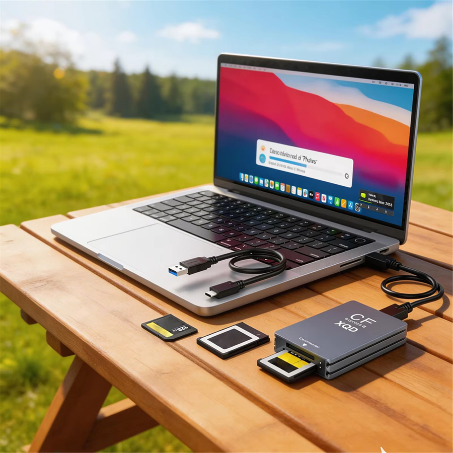 ALLOET 10-Gbit/s Kartenleser für CFexpress, XQD und SD mit USB-C-auf-USB-A/C Adapter, Grau - Bild 2