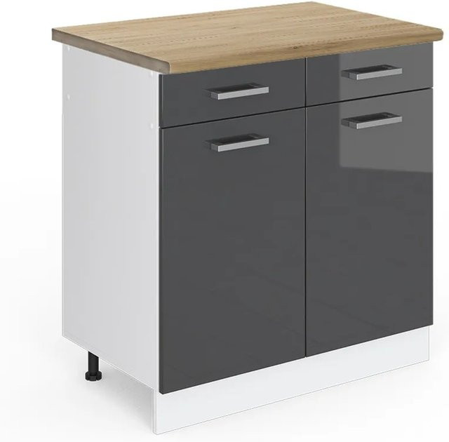 Vicco Küchenunterschrank R-Line in Anthrazit Hochglanz und Weiß mit Eiche-Optik, B: 80 cm, H: 81,6 cm, T: 60 cm - Bild 1