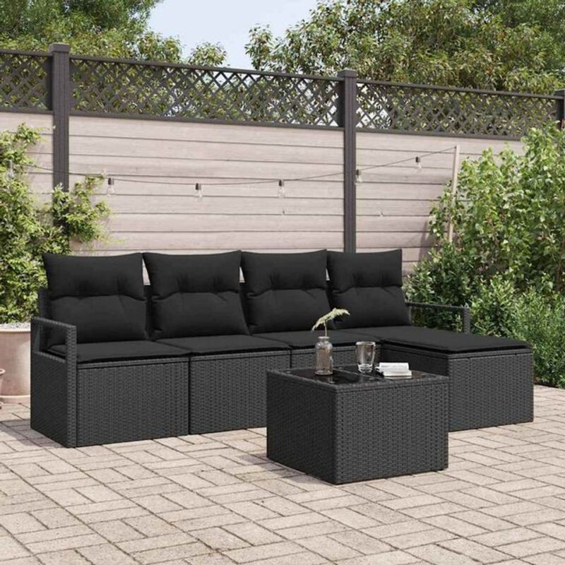 Vidaxl Polyrattan Garten-Sofa-Set in Schwarz mit 6 Teilen, modernem Design, integriertem Stauraum und Fußhocker - Bild 1