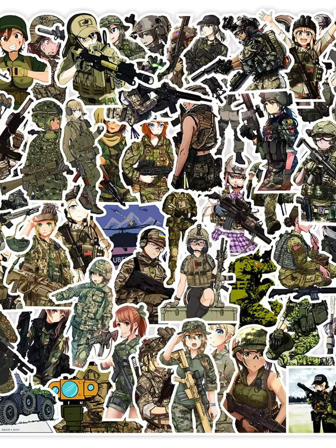 Charile Cartoon Tarnmuster Weibliche Soldaten Aufkleber, Sticker, multicolour - Bild 7