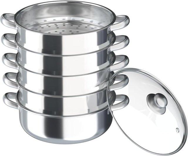 Bymaocar 5-lagiger Edelstahl-Kochdämpfer mit Glasdeckel in Silber, Durchmesser: 30 cm - Bild 1