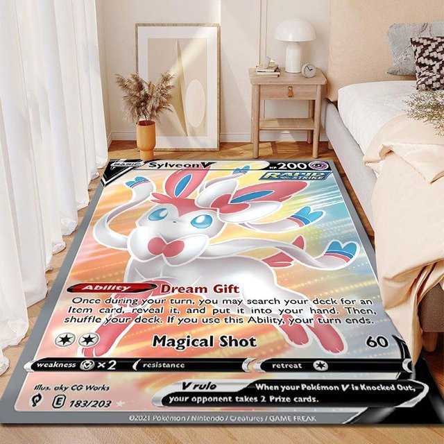 Pokémon Evoli Clan Druck Teppich für Wohnzimmer, Schlafzimmer und Kinderzimmer, Mehrfarbig, B: 100 cm, T: 150 cm - Bild 1