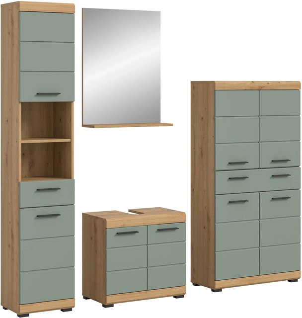Xonox Badkombination 4-teilig in Eiche Artisan Nachbildung und Salbei Grün, modern, FSC, B/H/T: 186 x 191 x 34 cm - Bild 1