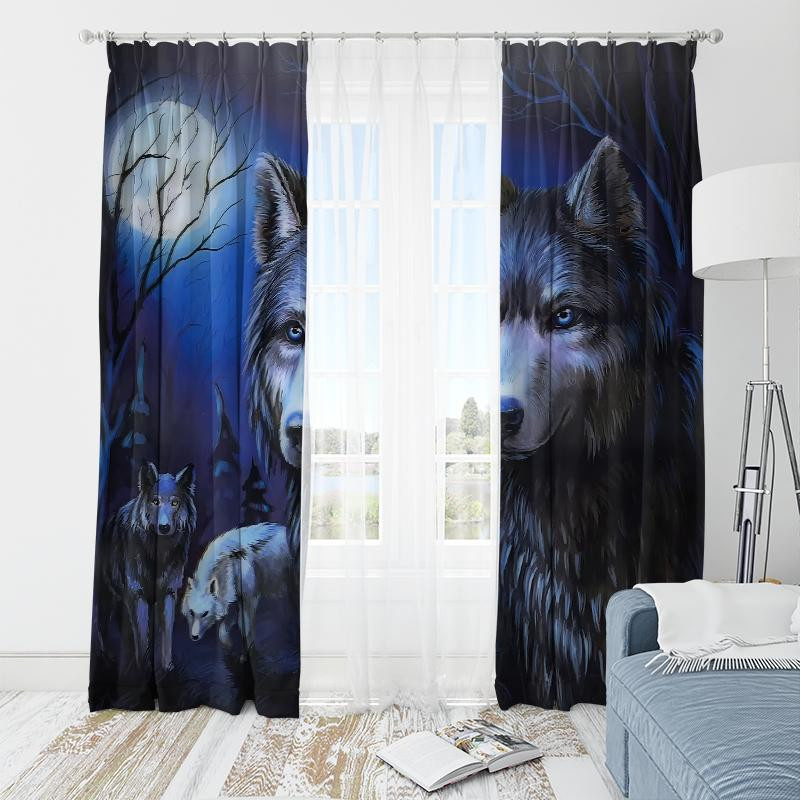 Yiran Furniture Wolf Dekorative Vorhänge aus Polyester, Grau, 2er-Set, B: 35 cm, H: 100 cm - Bild 2