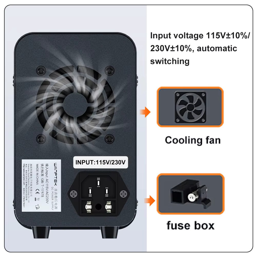 Wanptek DC-Labor-Netzteil in Schwarz mit regulierbarer Spannung und Strom sowie Dual-Eingangsspannung 220 V/110 V - Bild 4