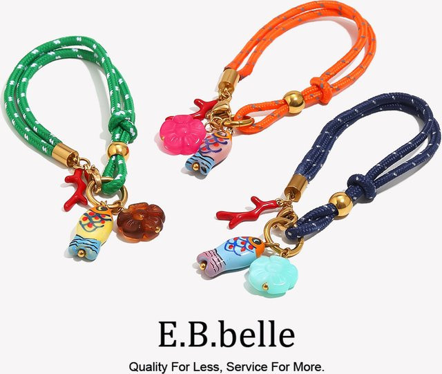 E.B.belle Armband, geflochtenes Seil, Fisch-Anhänger, mehrfarbig, Unisex - Bild 1